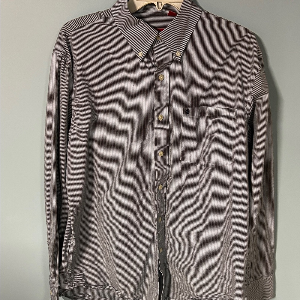 Izod Men's Blue Striped Button-Down Shirt